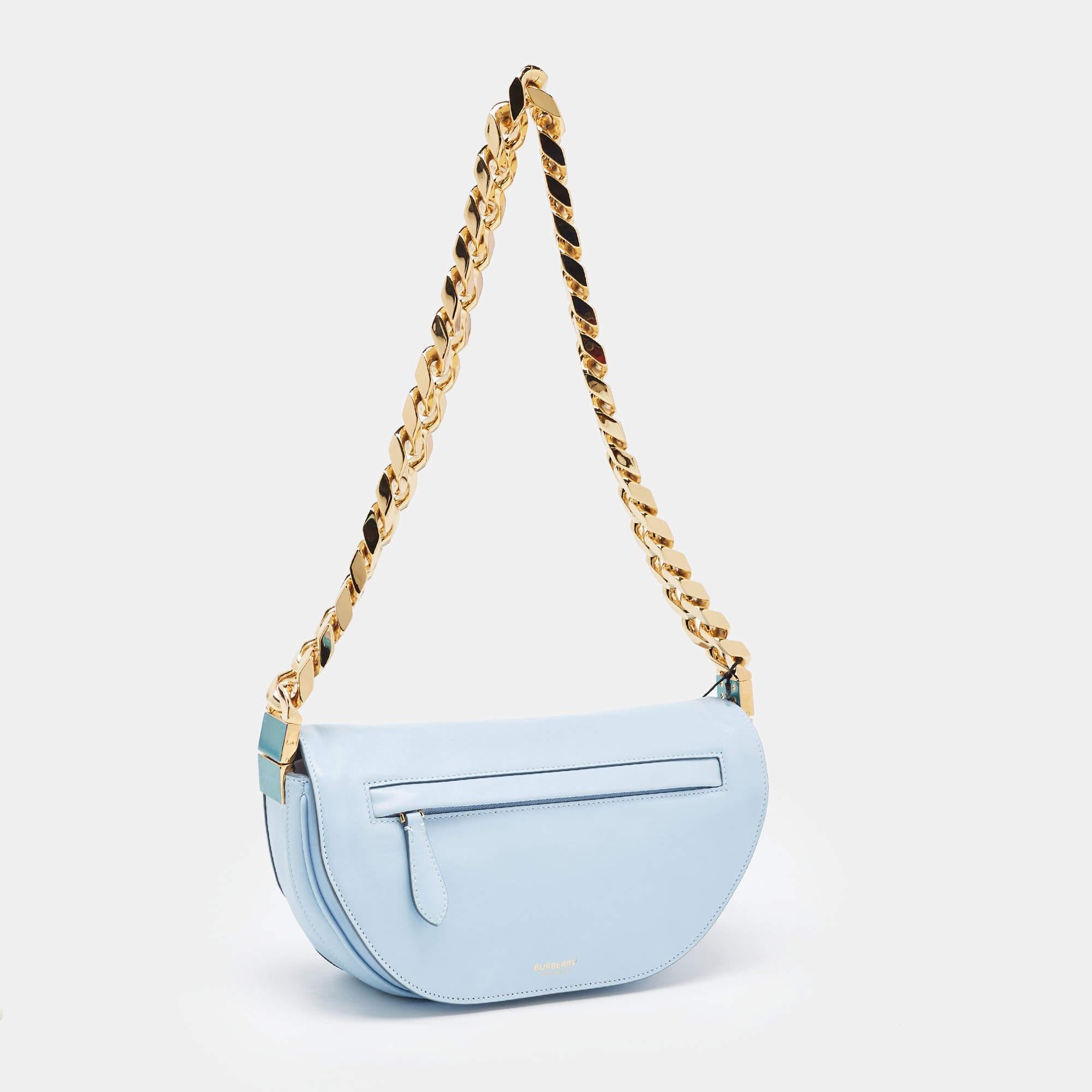 Women's Burberry Pale Blue Leather Small Olympia Chain Shoulder Bag For Sale