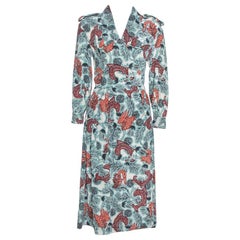 Burberry Pale Blue Printed Silk Long Sleeve Wrap Dress M