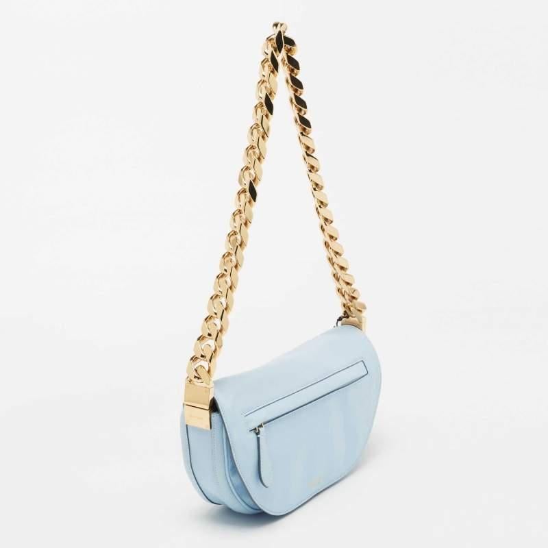 Burberry Pale Blue Soft Leather Small Olympia Chain Shoulder Bag In New Condition In Dubai, Al Qouz 2