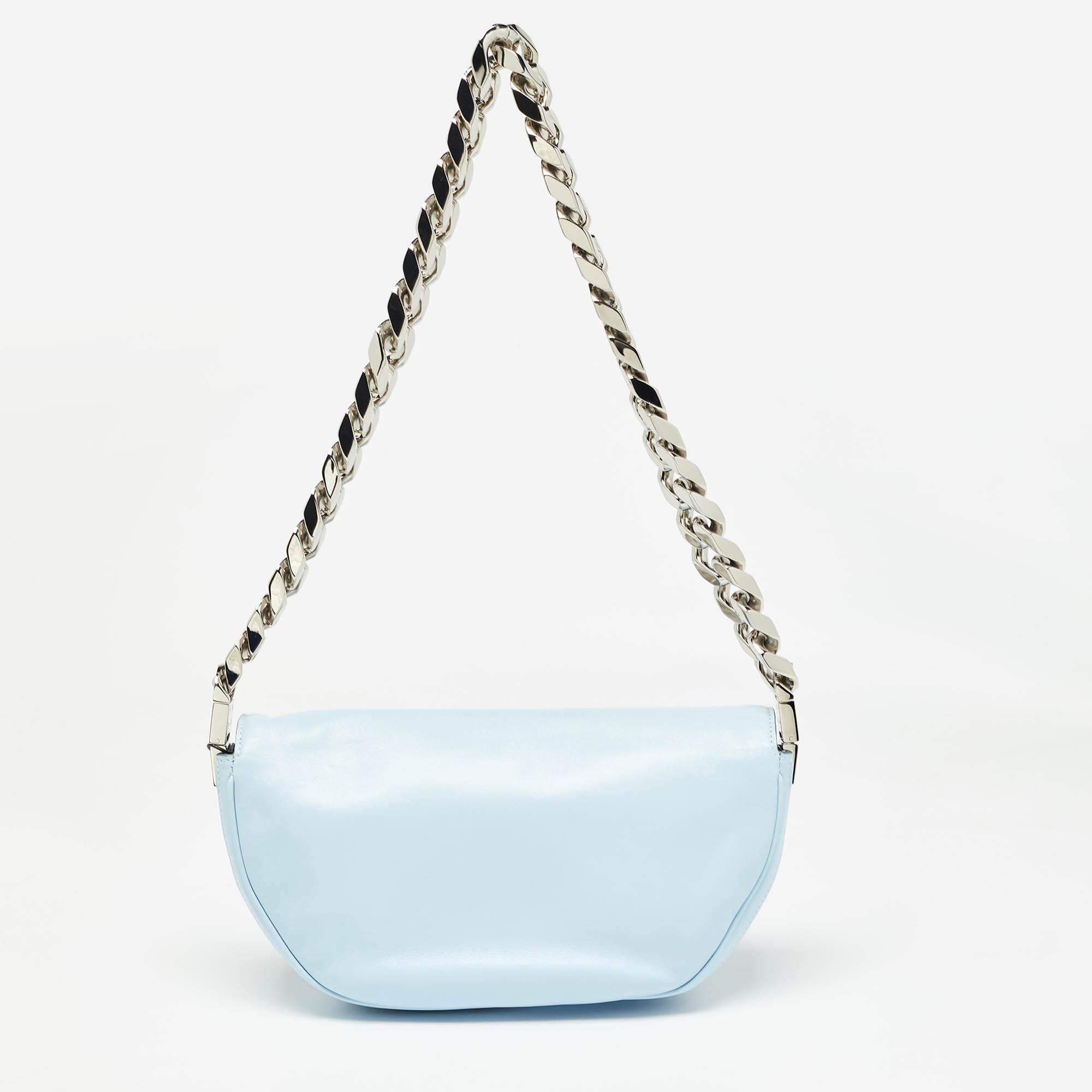 Burberry Pale Blue Soft Leather Small Olympia Shoulder Bag In Excellent Condition For Sale In Dubai, Al Qouz 2