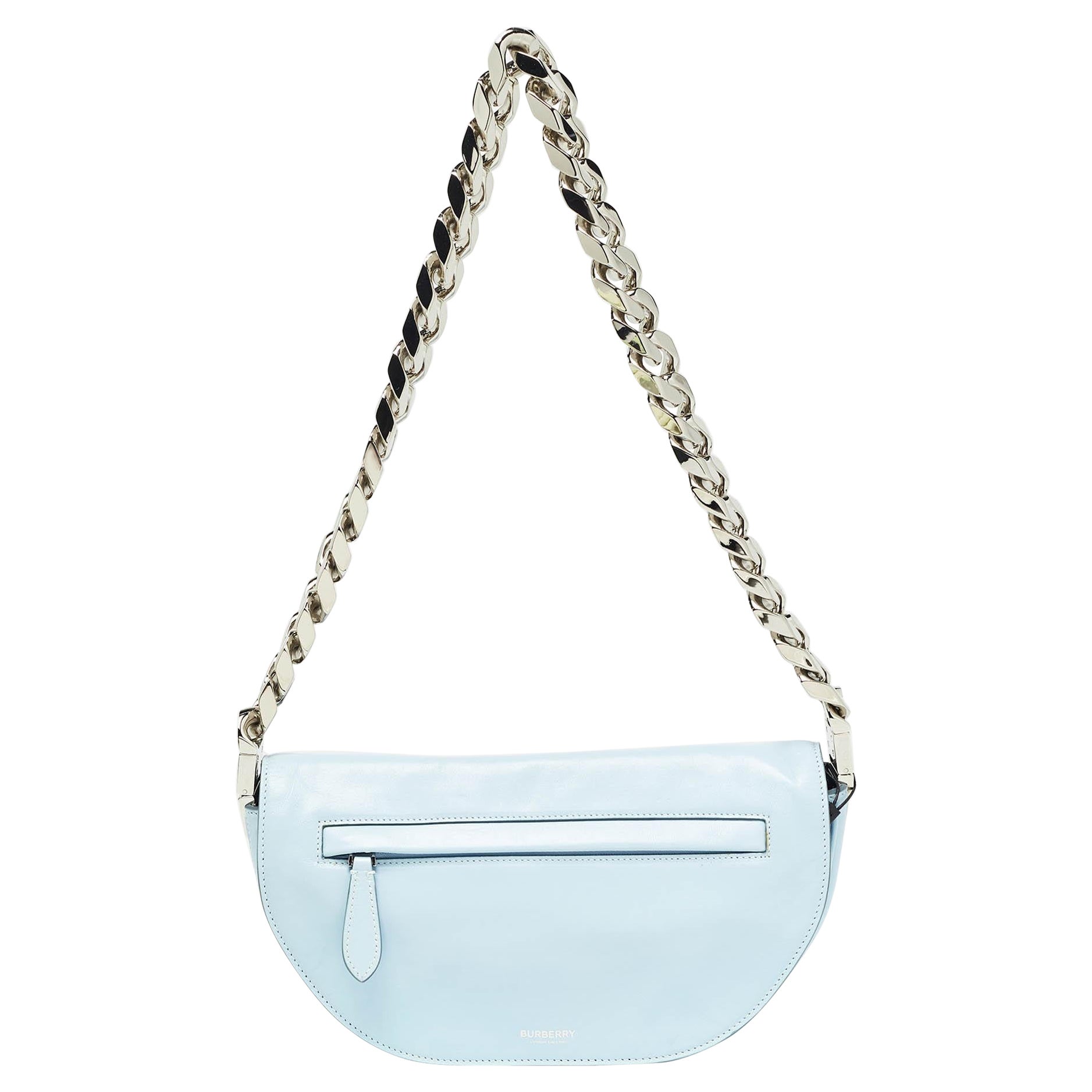 Burberry Borsa a tracolla Olympia piccola in pelle morbida blu pallido
