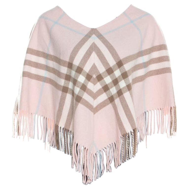 Burberry Pale Pink Novacheck Cashmere Fringed Poncho ( One Size ) For Sale  at 1stDibs | burberry poncho sale