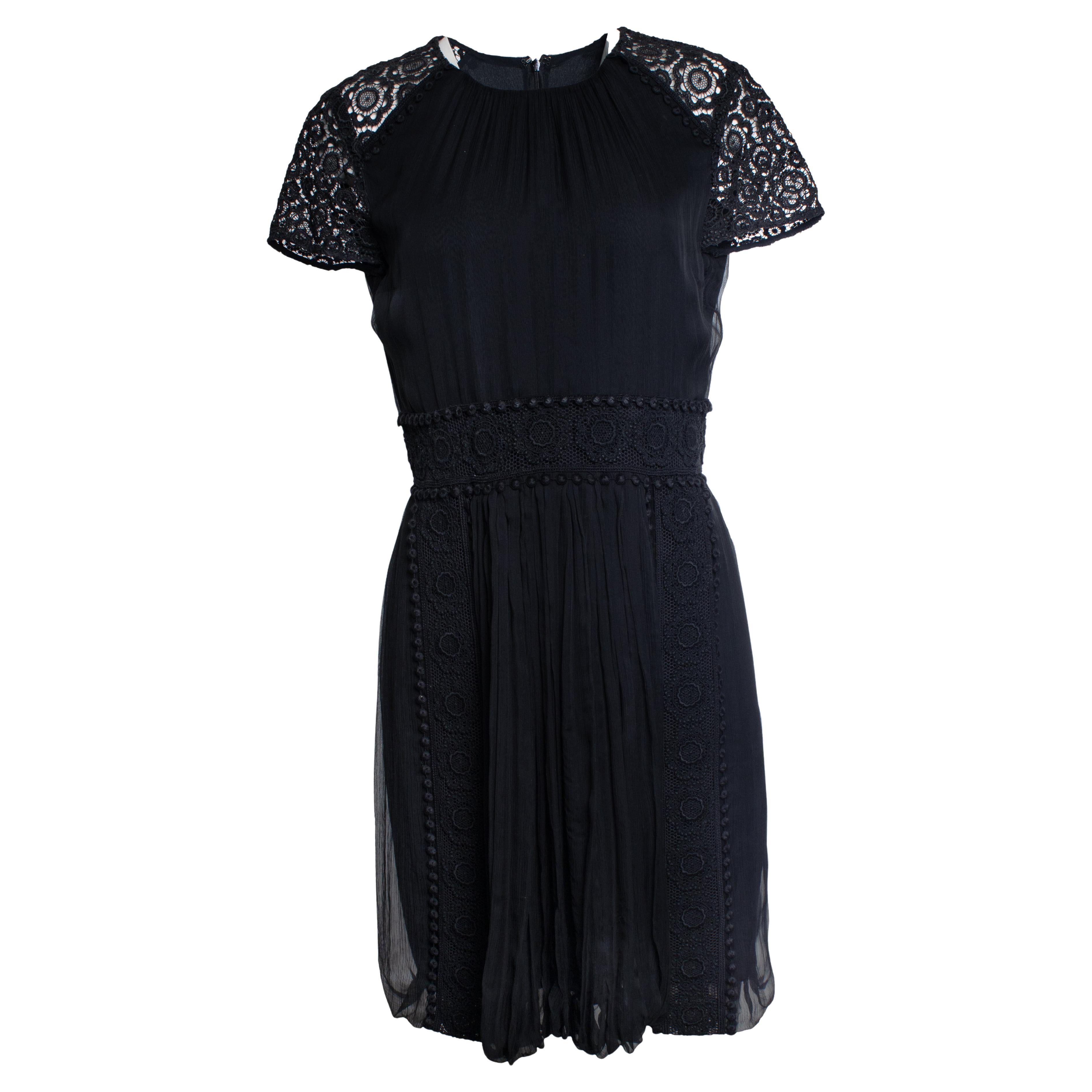Burberry, panelled lace dress in black For Sale