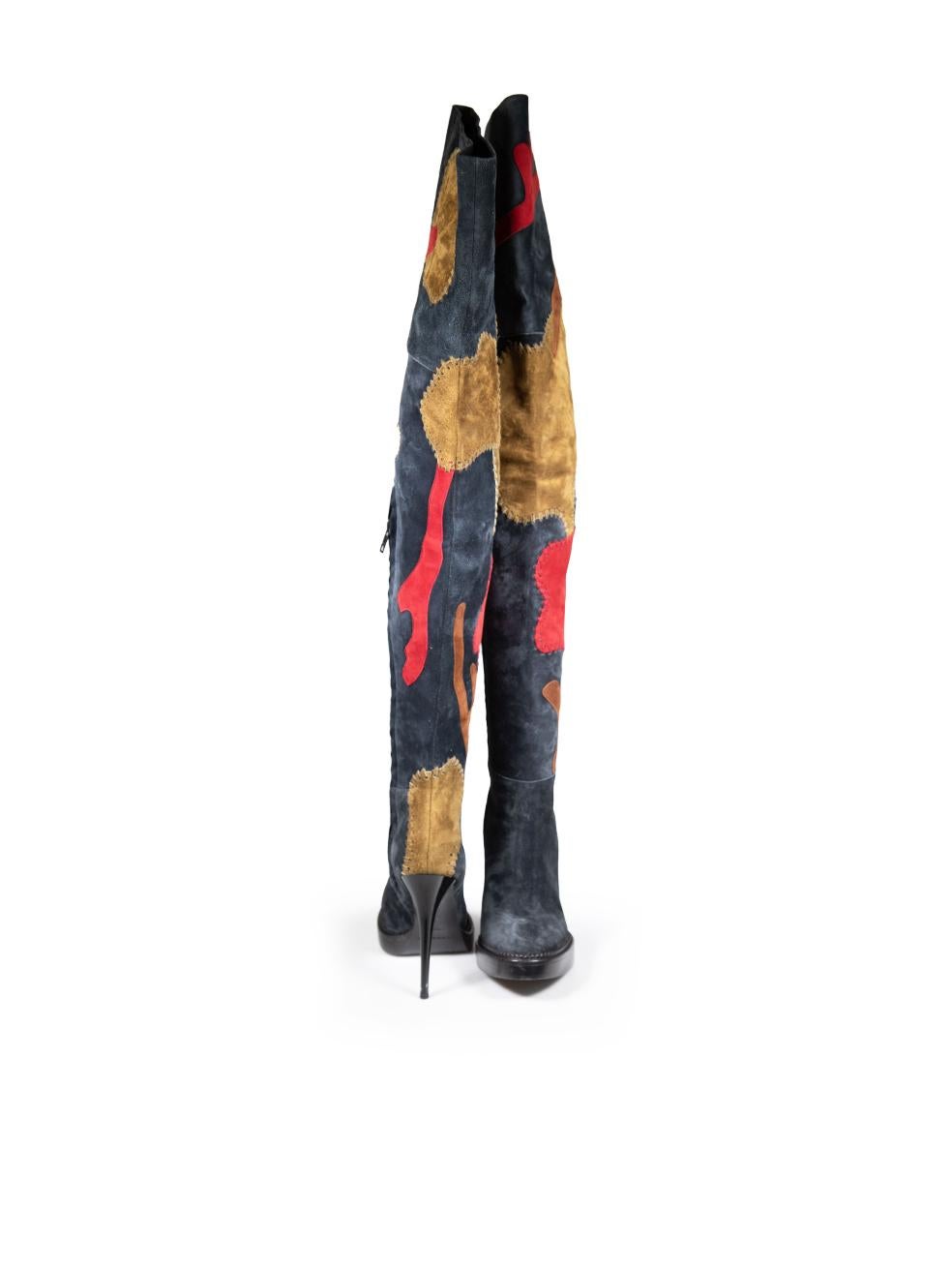 Black Burberry Patchwork Suede Thigh High Boots Size IT 37