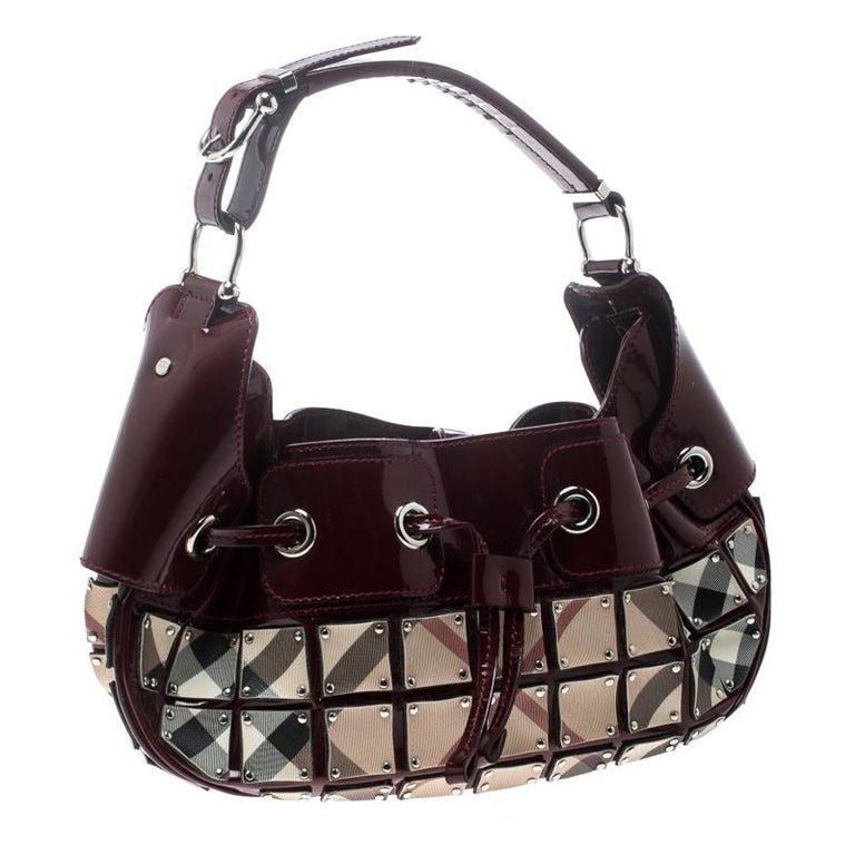 Burberry Patent Leather and Super Nova Check Mini Warrior Studded Hobo For  Sale at 1stDibs