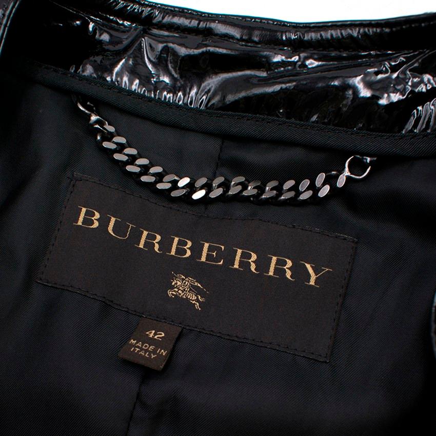 Black Burberry Patent Leather Quilted Bomber Jacket US 6 For Sale