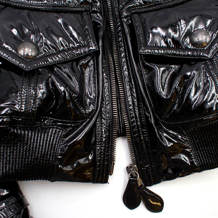 Burberry Patent Leather Quilted Bomber Jacket US 6 In Excellent Condition For Sale In London, GB