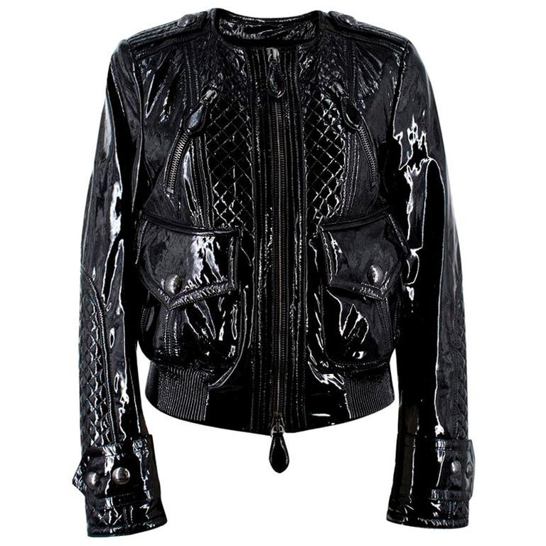 Burberry Patent Leather Quilted Bomber Jacket US 6 For Sale at 1stDibs ...