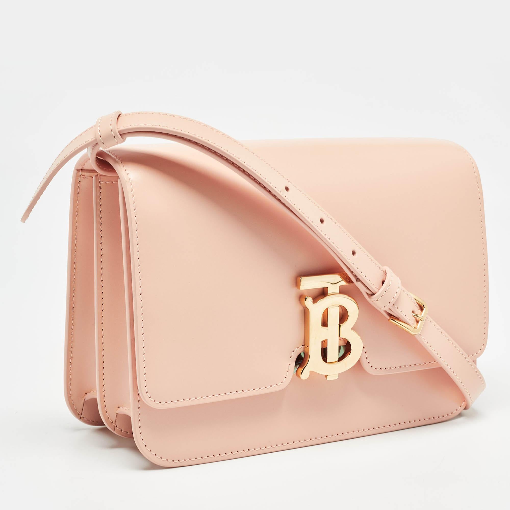 Orange Burberry Peach Pink Leather Small TB Shoulder Bag
