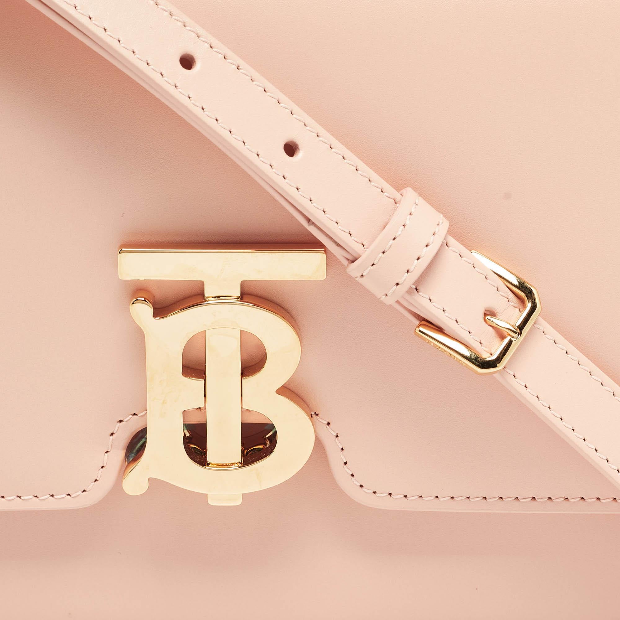 Women's Burberry Peach Pink Leather Small TB Shoulder Bag