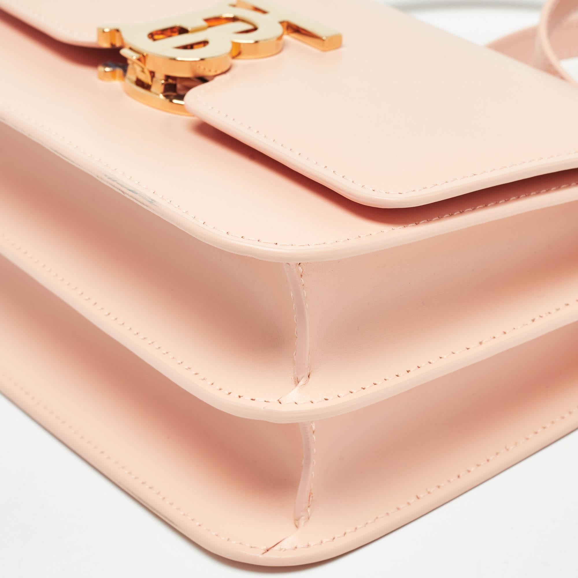 Burberry Peach Pink Leather Small TB Shoulder Bag 4