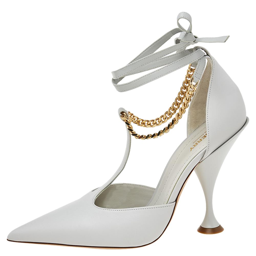 Donna Burberry - Pumps con cinturino alla caviglia con catena Welton in pelle grigia di ciottoli misura 37,5