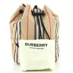 Burberry Phoebe Drawstring Pouch Icon Stripe E-Canvas Medium