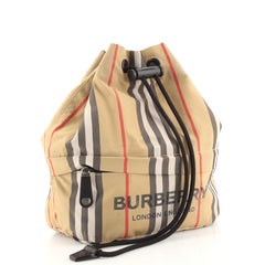 Burberry Phoebe Drawstring Pouch Icon Stripe E-Canvas Medium