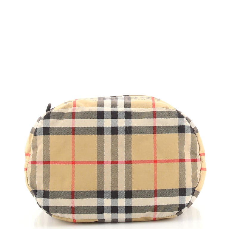 Burberry Phoebe Drawstring Pouch Icon Stripe E-Canvas Medium For Sale ...