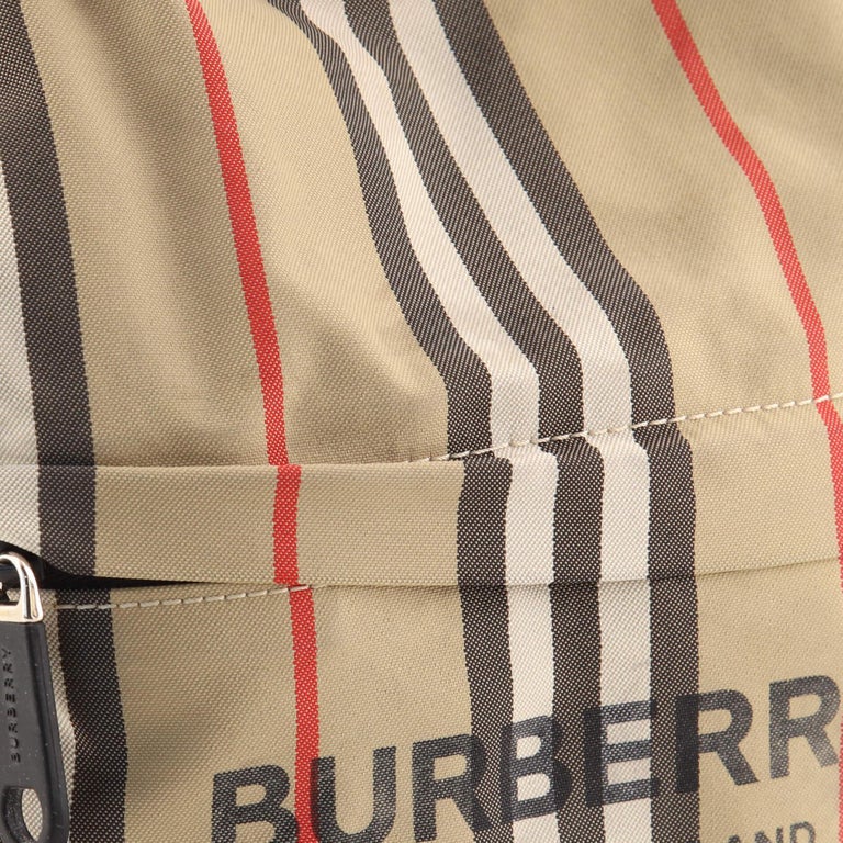 Burberry Phoebe Drawstring Pouch Icon Stripe E-Canvas Medium For Sale ...