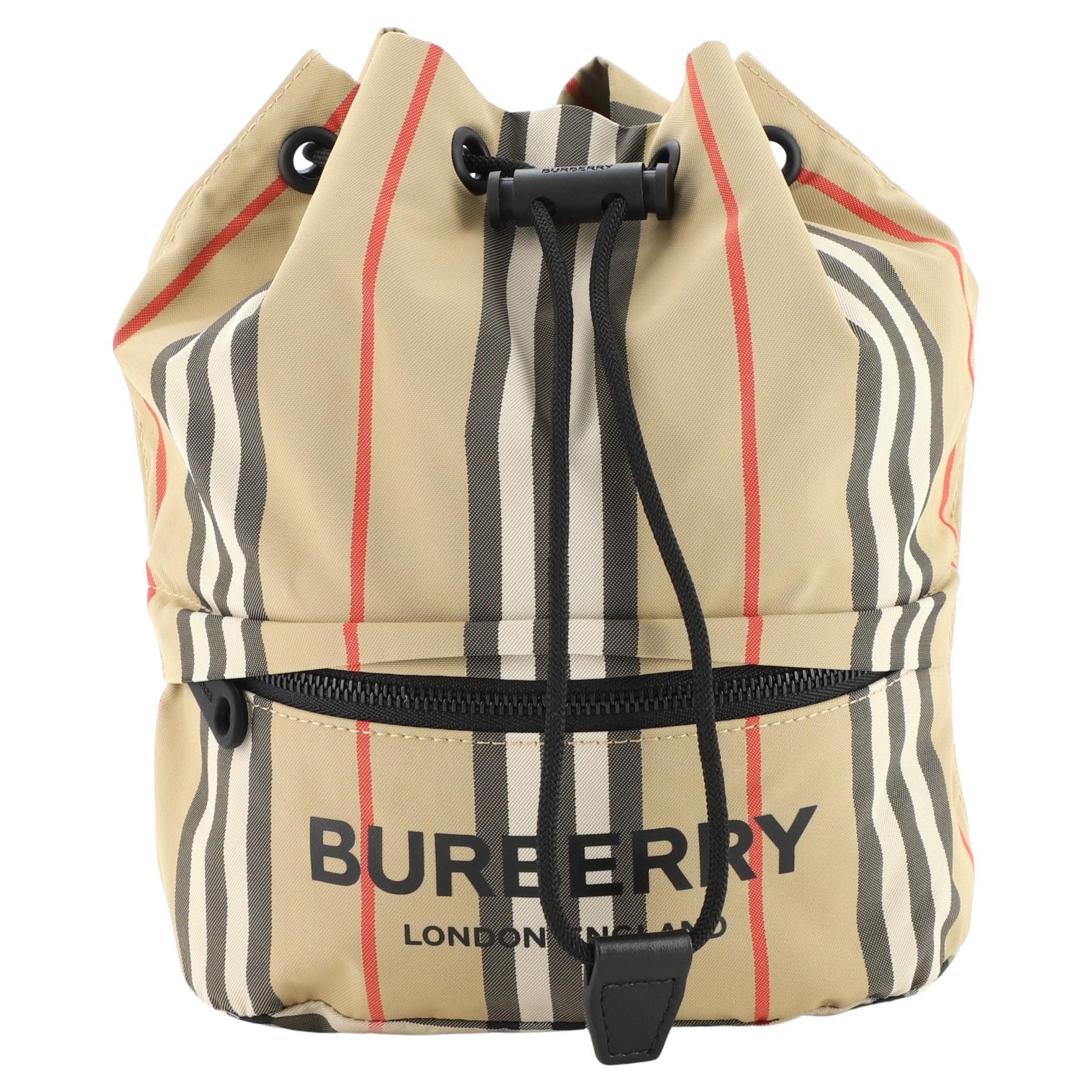 Burberry Phoebe Drawstring Pouch Icon Stripe E-Canvas Medium