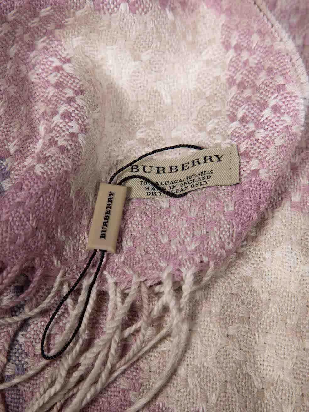 Burberry Pink Alpaca Tartan Pattern Scarf For Sale 2