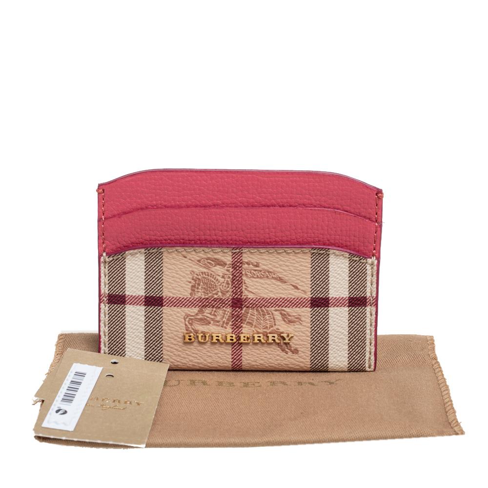 Burberry Pink/Beige Haymarket Check Coated Canvas and Leather Izzy Card Holder 3