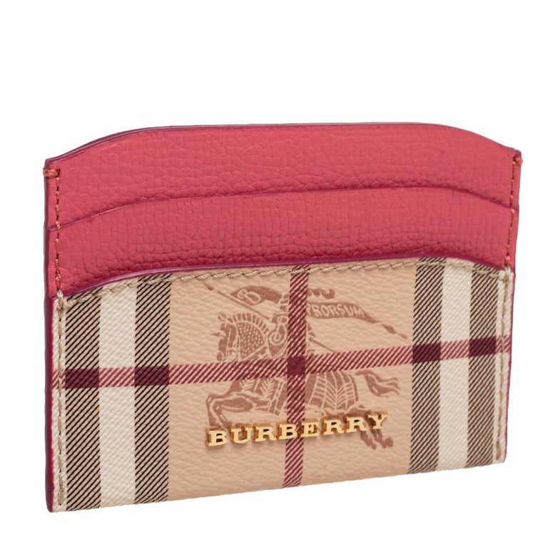 Burberry Pink/Beige Haymarket Check Coated Canvas and Leather Izzy Card  Holder