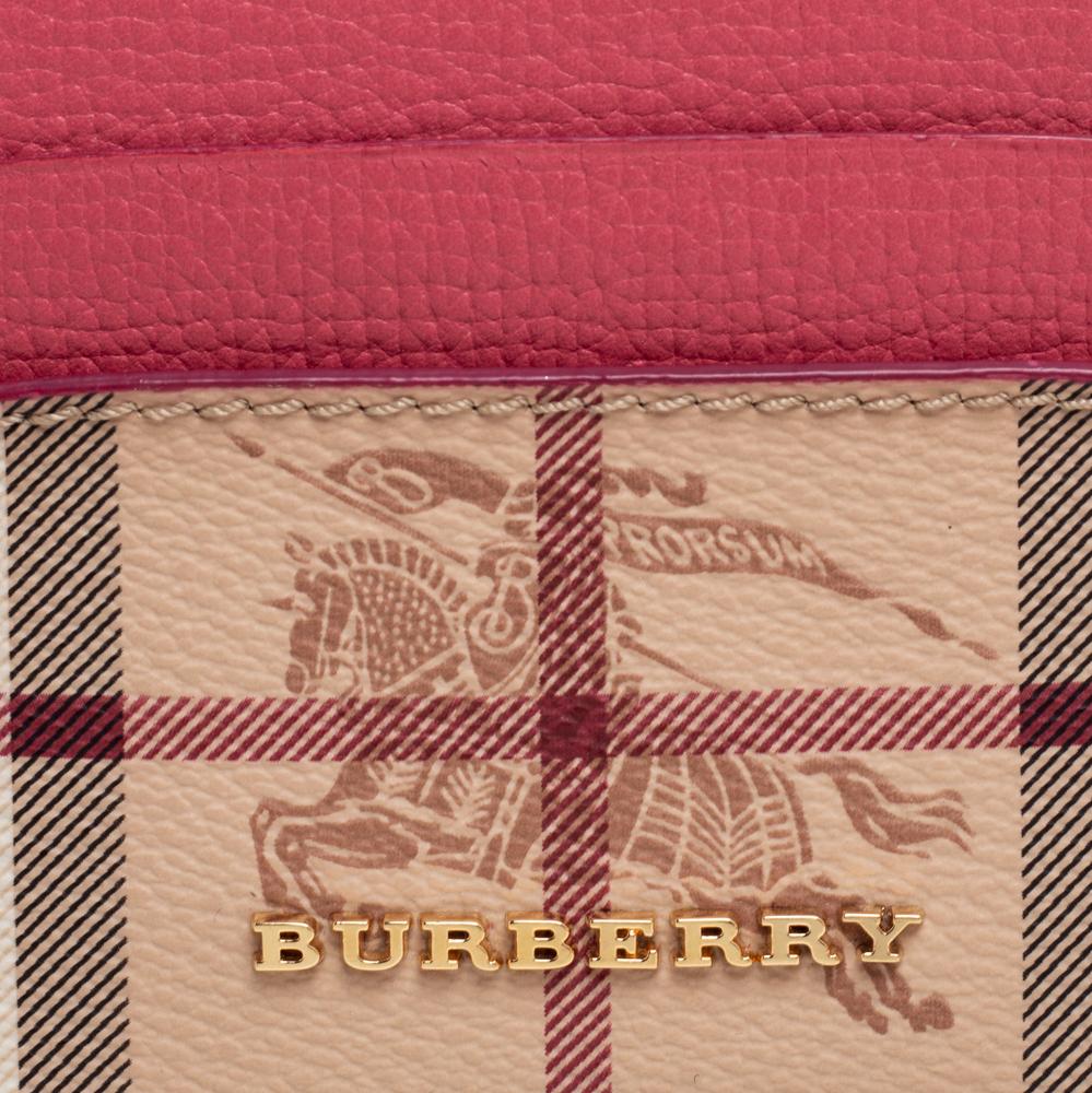 Women's Burberry Pink/Beige Haymarket Check Coated Canvas and Leather Izzy Card Holder