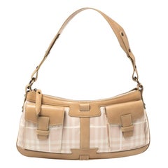 Burberry Pink/Beige Haymarket Check Fabric Double Pocket Shoulder Bag