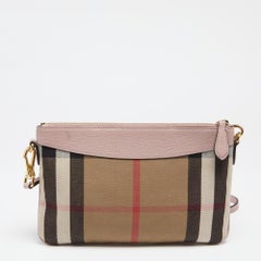 Burberry Pink/Beige House Check Canvas and Leather Peyton Crossbody Bag