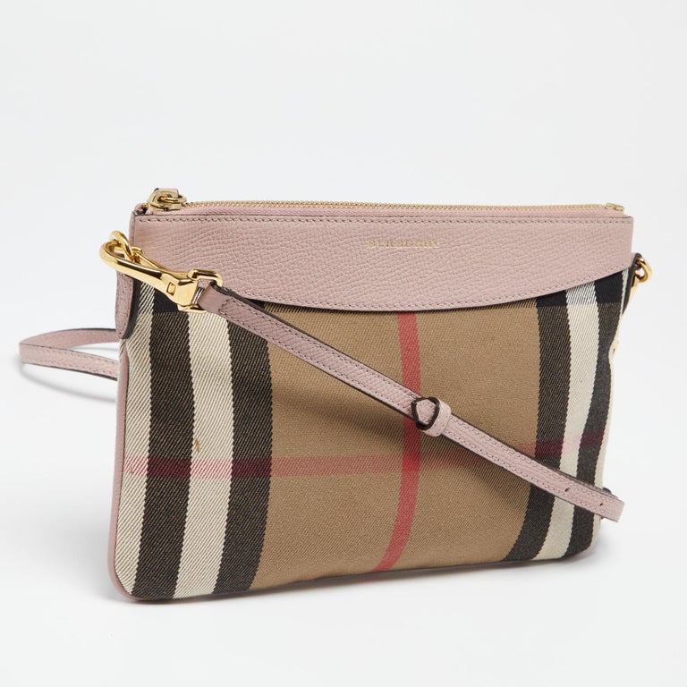 Burberry Pink/Beige House Check Canvas and Leather Peyton Crossbody Bag at  1stDibs