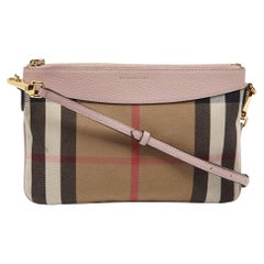 Burberry Pink/Beige House Check Canvas and Leather Peyton Crossbody Bag