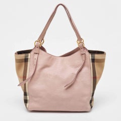 Burberry Pink/Beige House Check Fabric and Leather Small Canterbury Tote