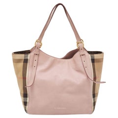 Used Burberry Pink/Beige House Check Fabric and Leather Small Canterbury Tote