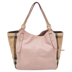 Burberry Pink/Beige House Check Fabric and Leather Small Canterbury Tote