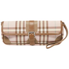 Burberry Pink/Beige House Check PVC and Leather Buckle Flap Wristlet Clutch