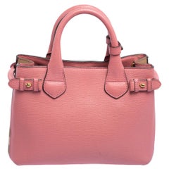Burberry Pink/Beige Leather and House Check Canvas Small Banner Tote