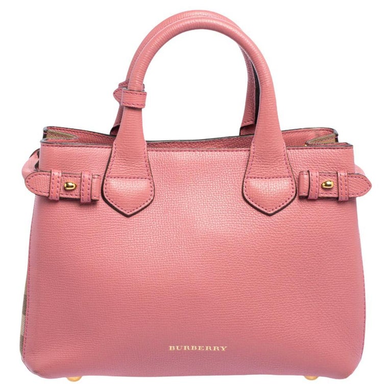 Sentimenteel Dapperheid Huis Burberry Pink/Beige Leather and House Check Canvas Small Banner Tote at  1stDibs