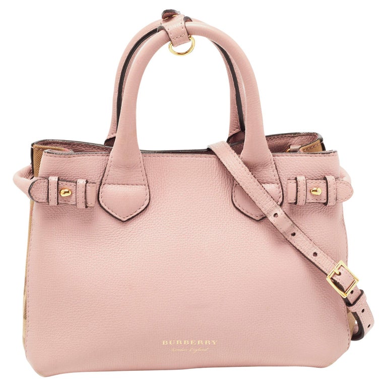Burberry Pink/Beige Leather and House Check Fabric Small Banner Tote For  Sale at 1stDibs