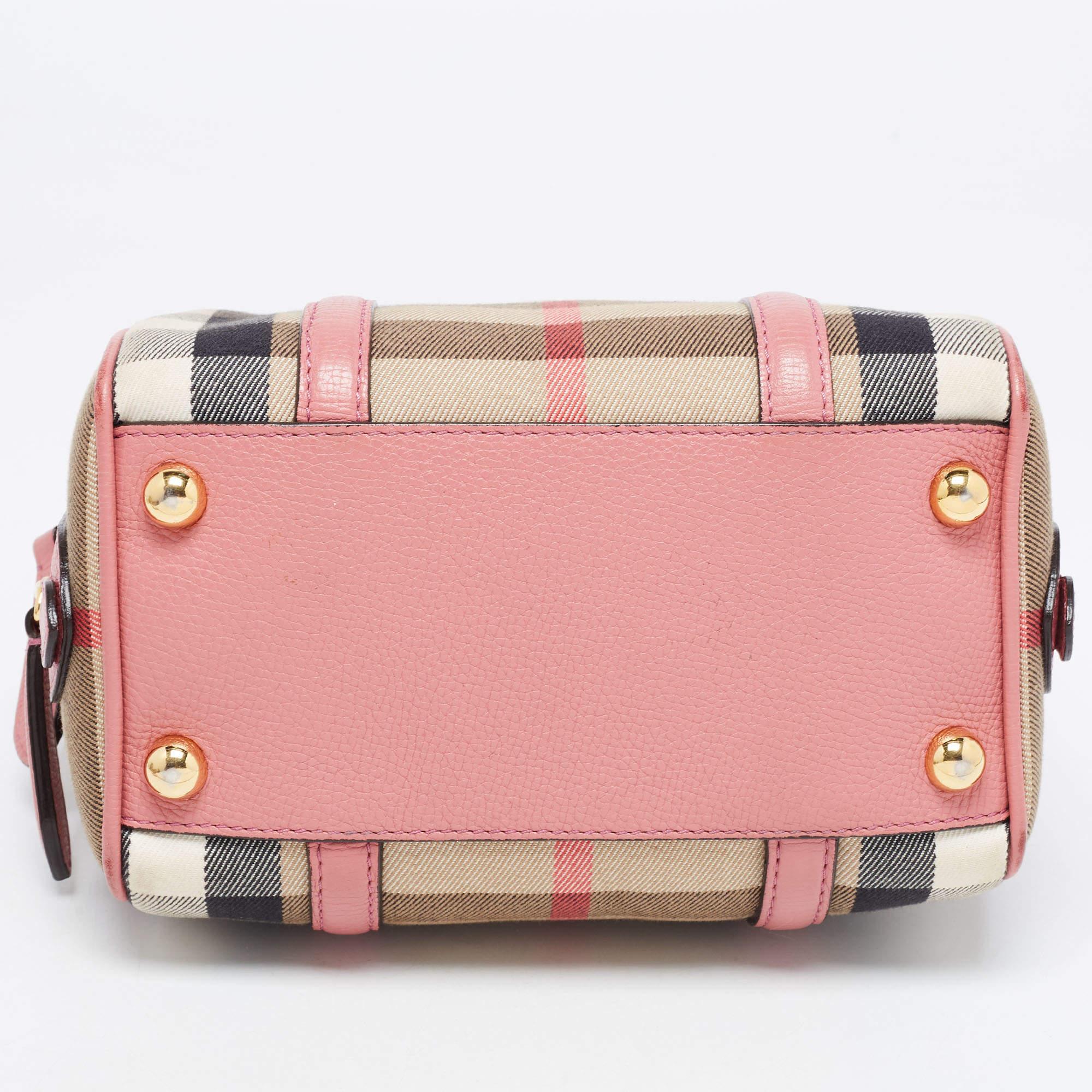 Brown Burberry Pink/Beige Leather Small Alchester Bowler Bag