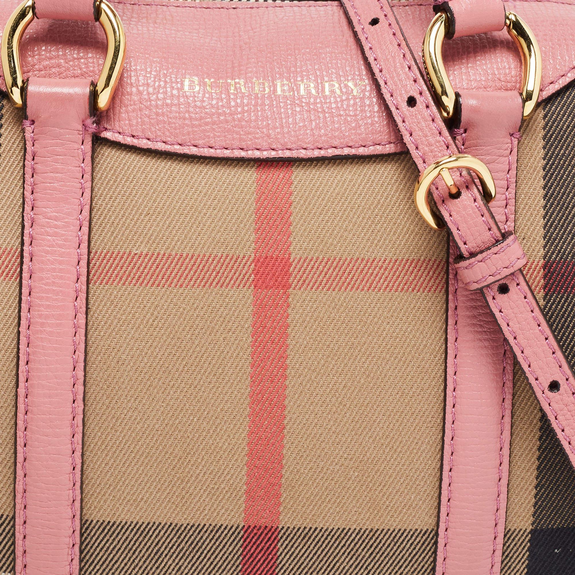 Burberry Pink/Beige Leather Small Alchester Bowler Bag In Good Condition In Dubai, Al Qouz 2