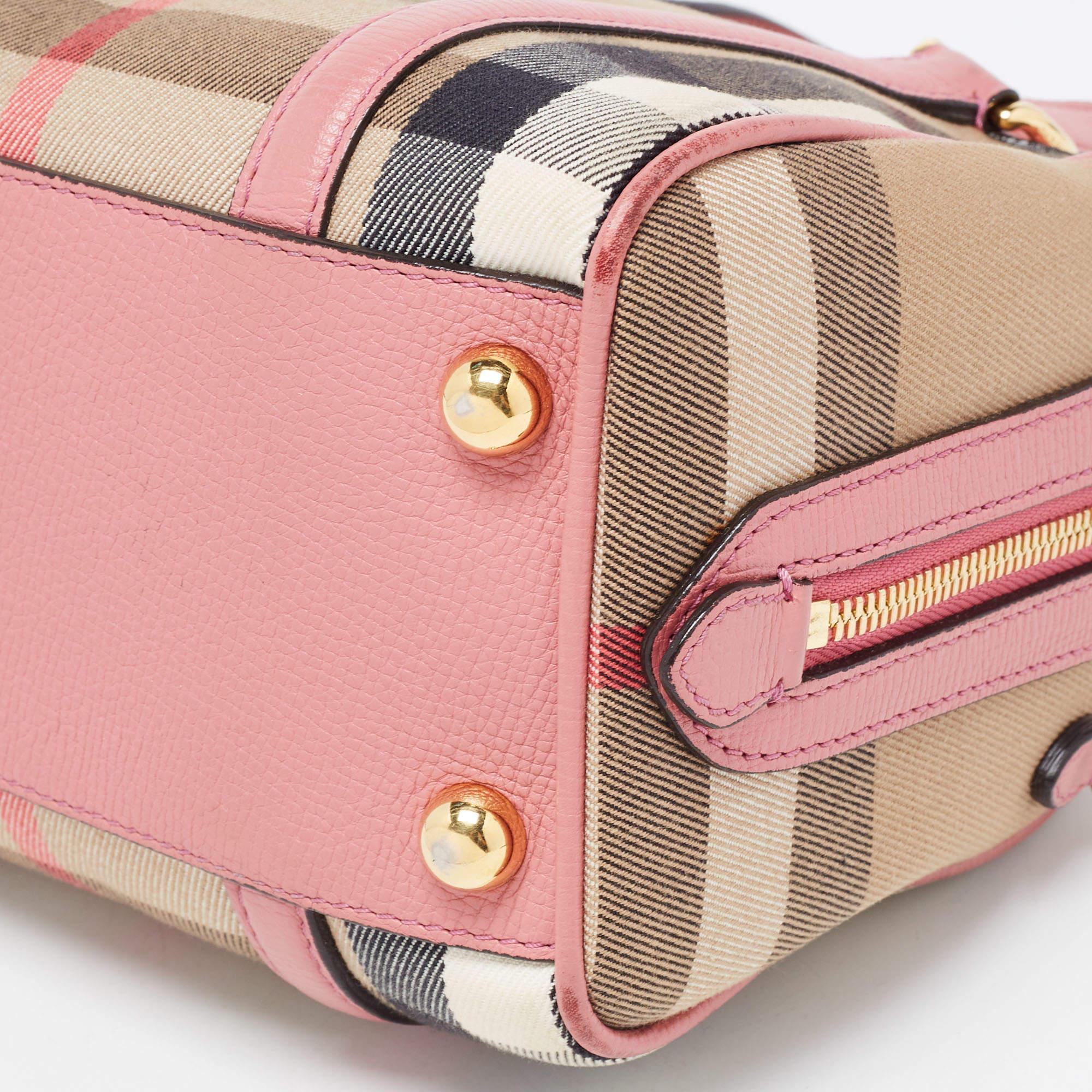 Burberry Pink/Beige Leather Small Alchester Bowler Bag 1