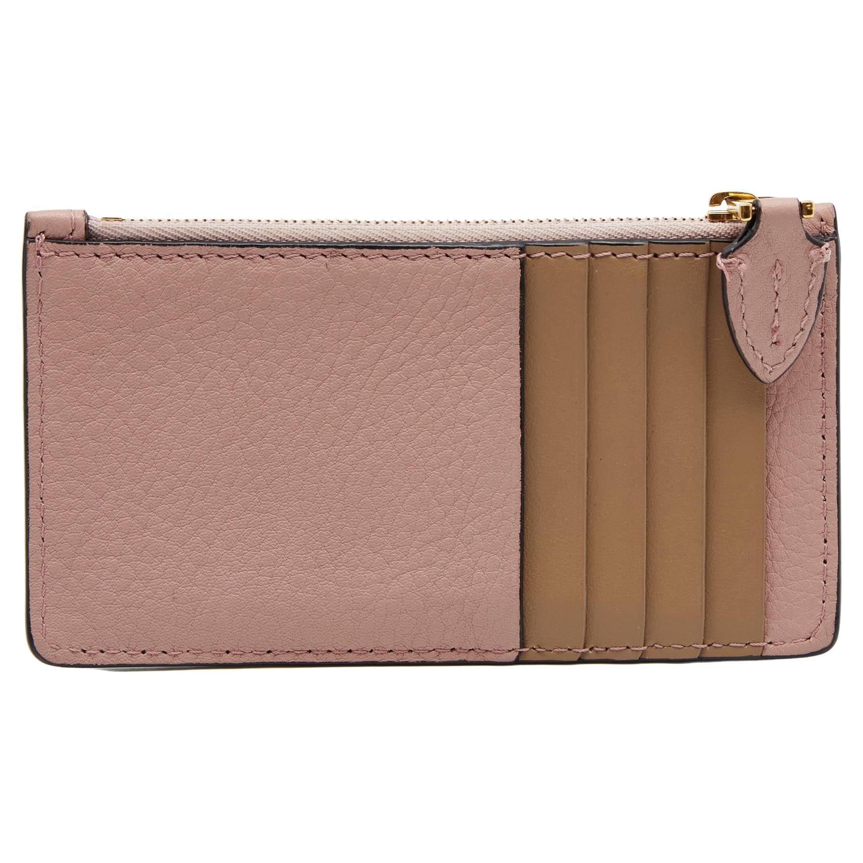 Burberry Pink/Beige Leather Zip Card Holder For Sale at 1stDibs