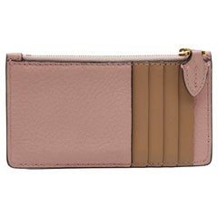 Burberry Pink/Beige Leather Zip Card Holder