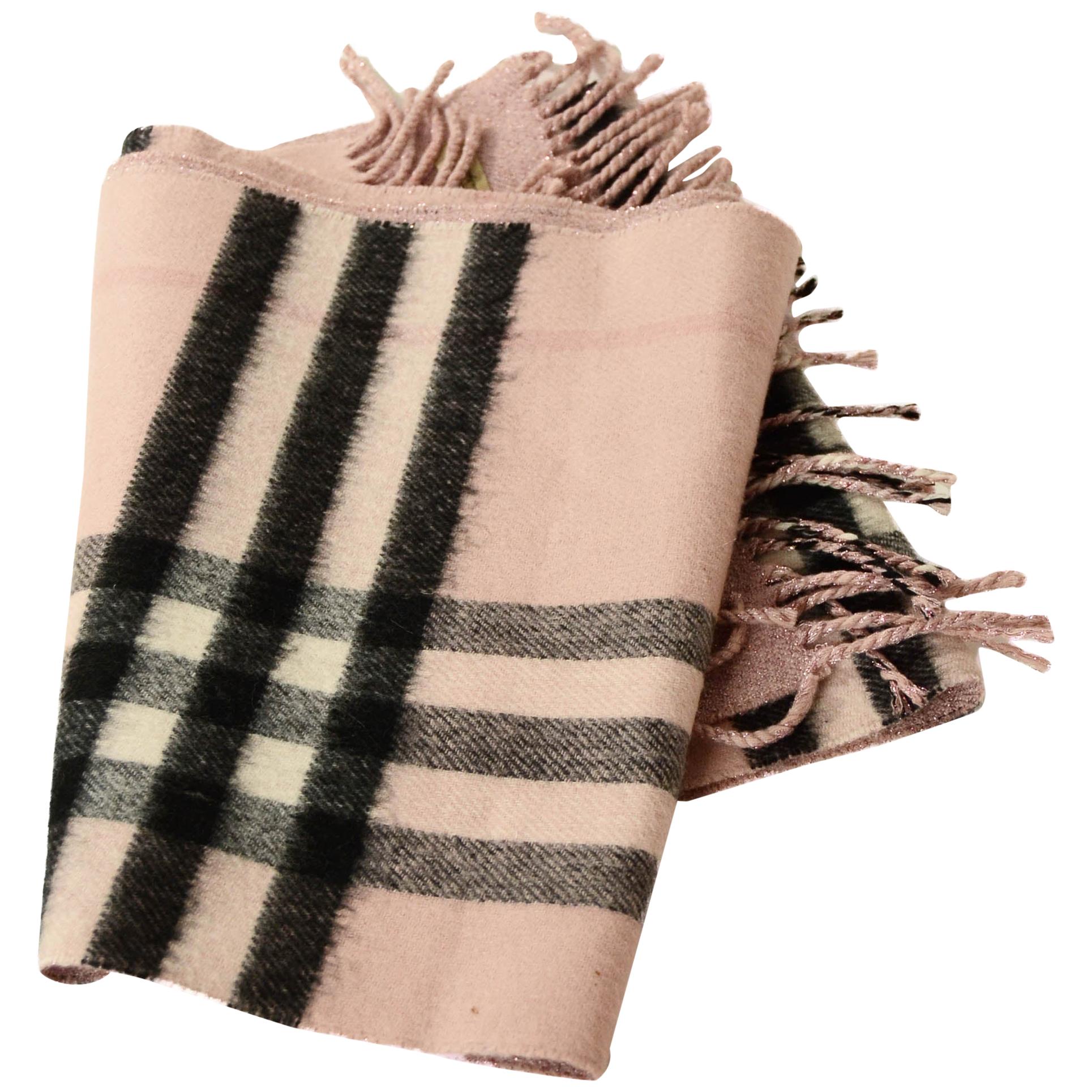 Burberry Pink/Black Plaid and Glitter Cashmere Blend Scarf For Sale at  1stDibs | pink and black burberry scarf