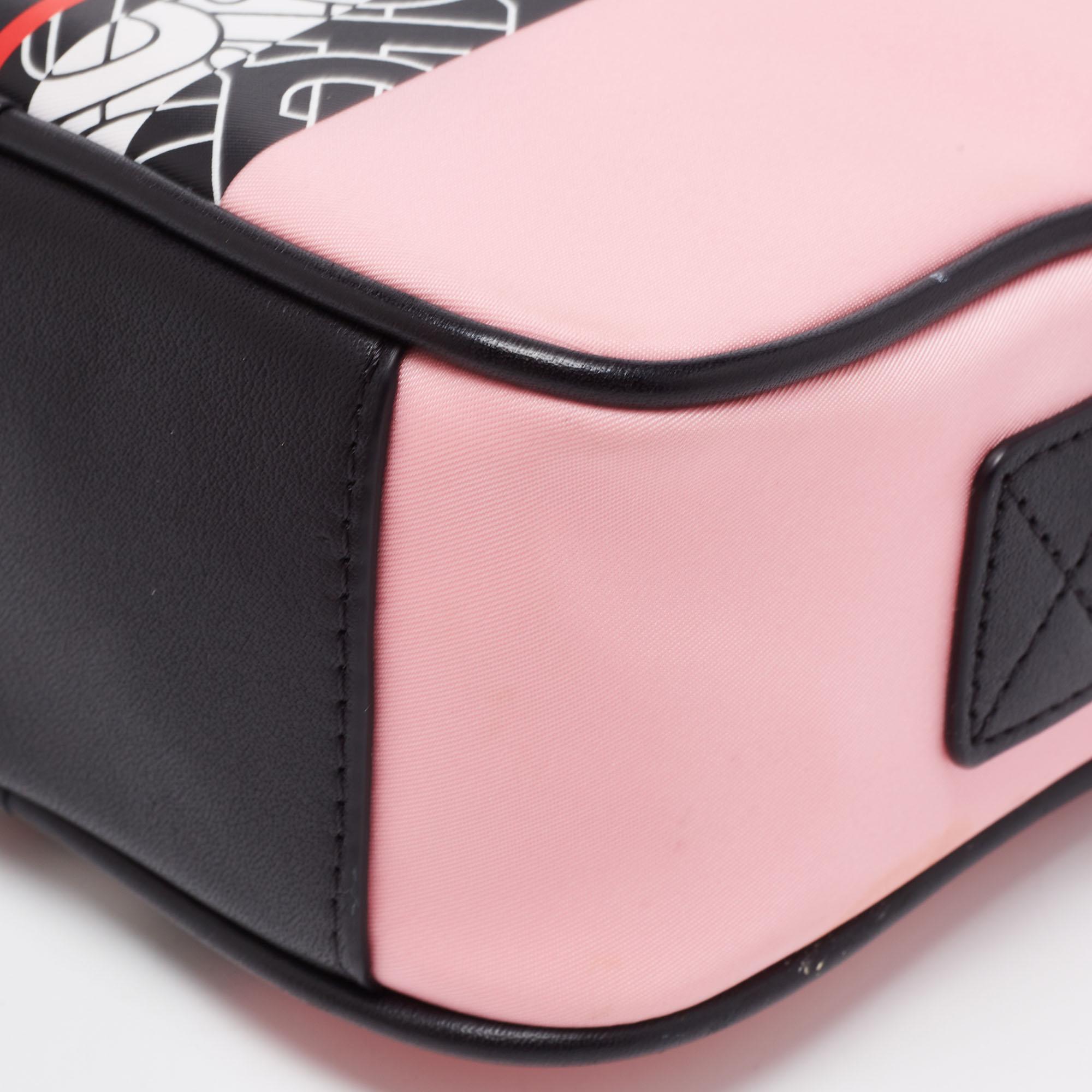 Burberry Pink/Black TB Print Nylon and Leather Camera Bag 7