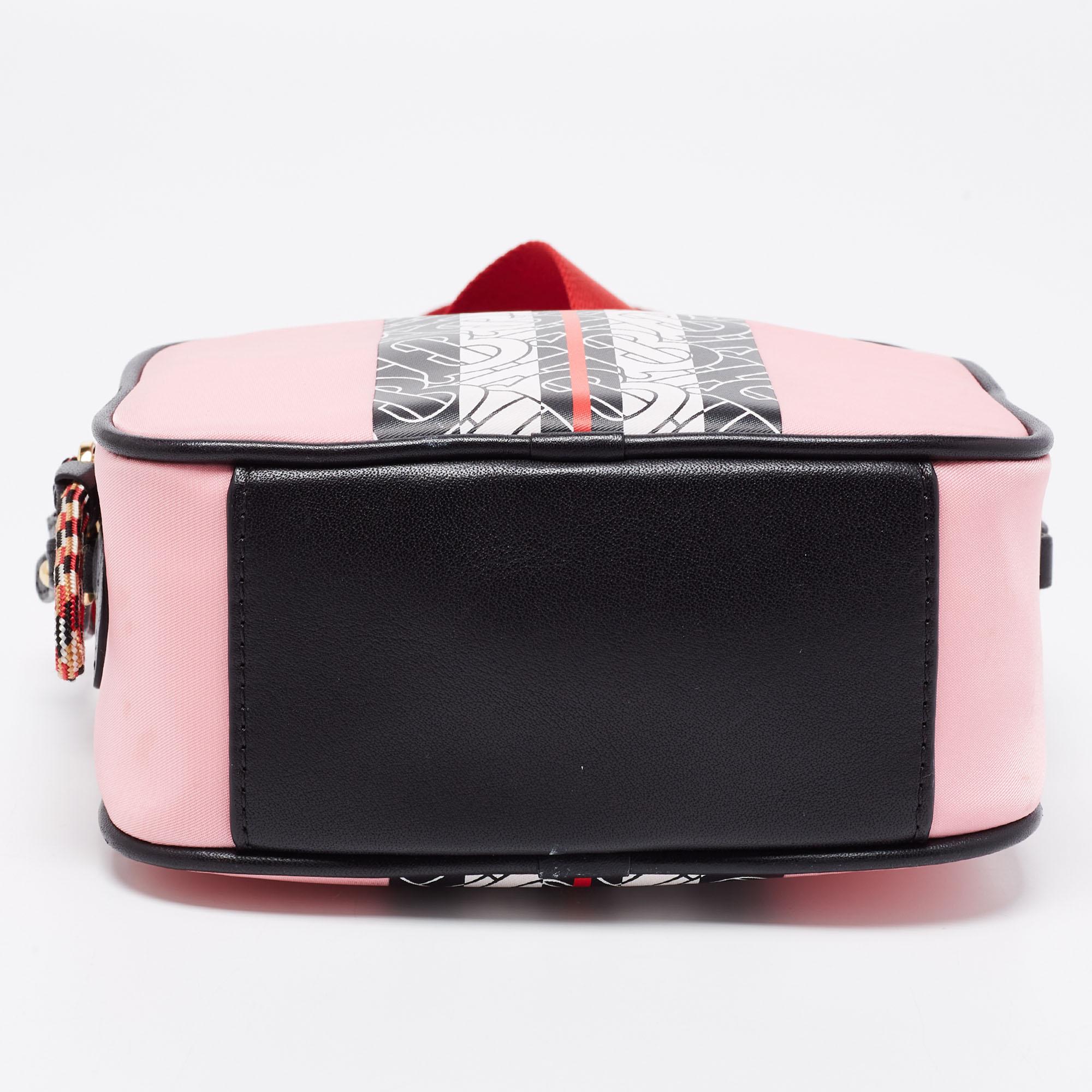 Women's Burberry Pink/Black TB Print Nylon and Leather Camera Bag