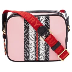 Burberry Pink/Black TB Print Nylon and Leather Camera Bag