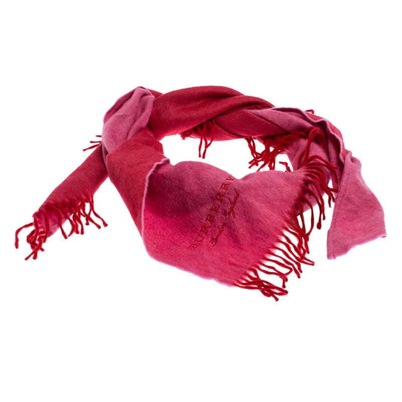 Burberry Pink Cashmere Fringe Trimmed Triangle Scarf