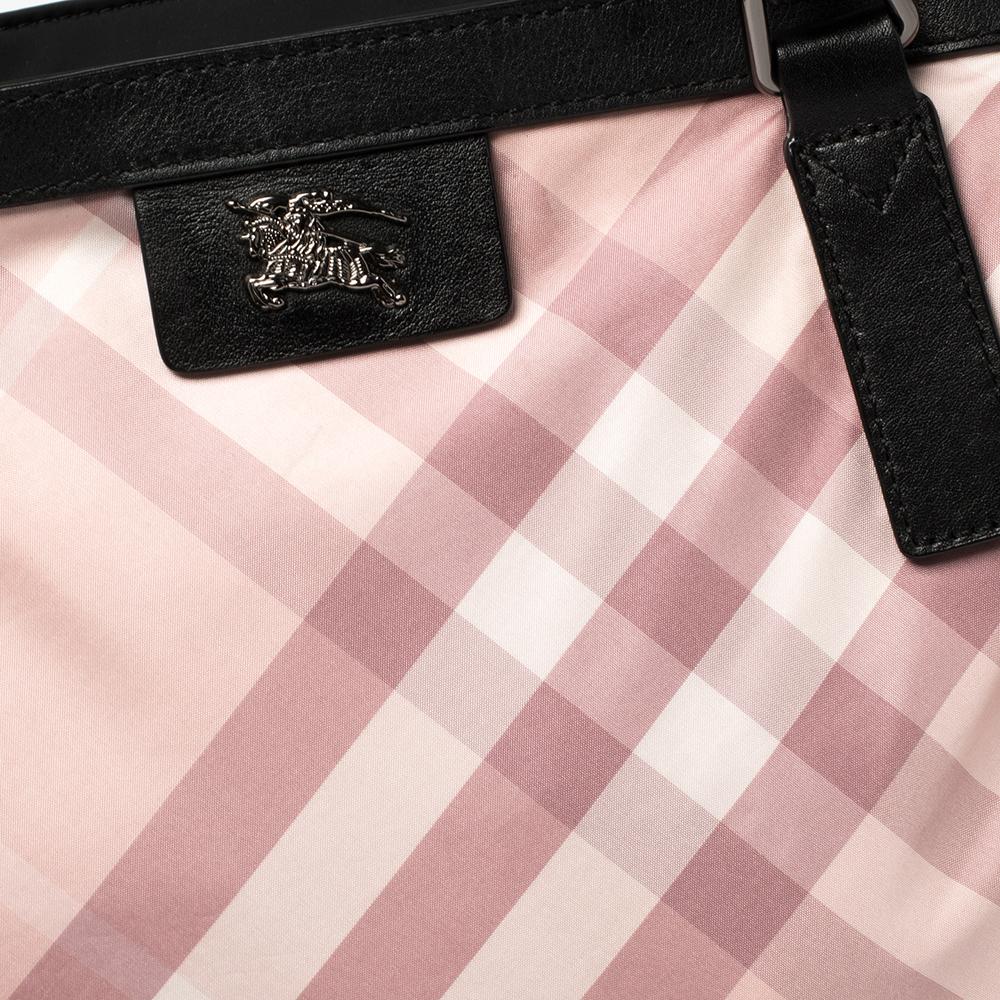 Burberry Pink Check Nylon and Leather Buckleigh Tote In Good Condition In Dubai, Al Qouz 2