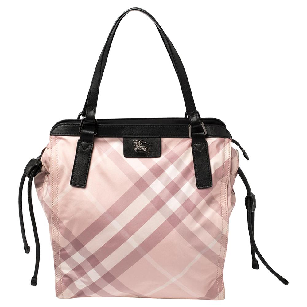 Burberry Pink Check Nylon and Leather Buckleigh Tote