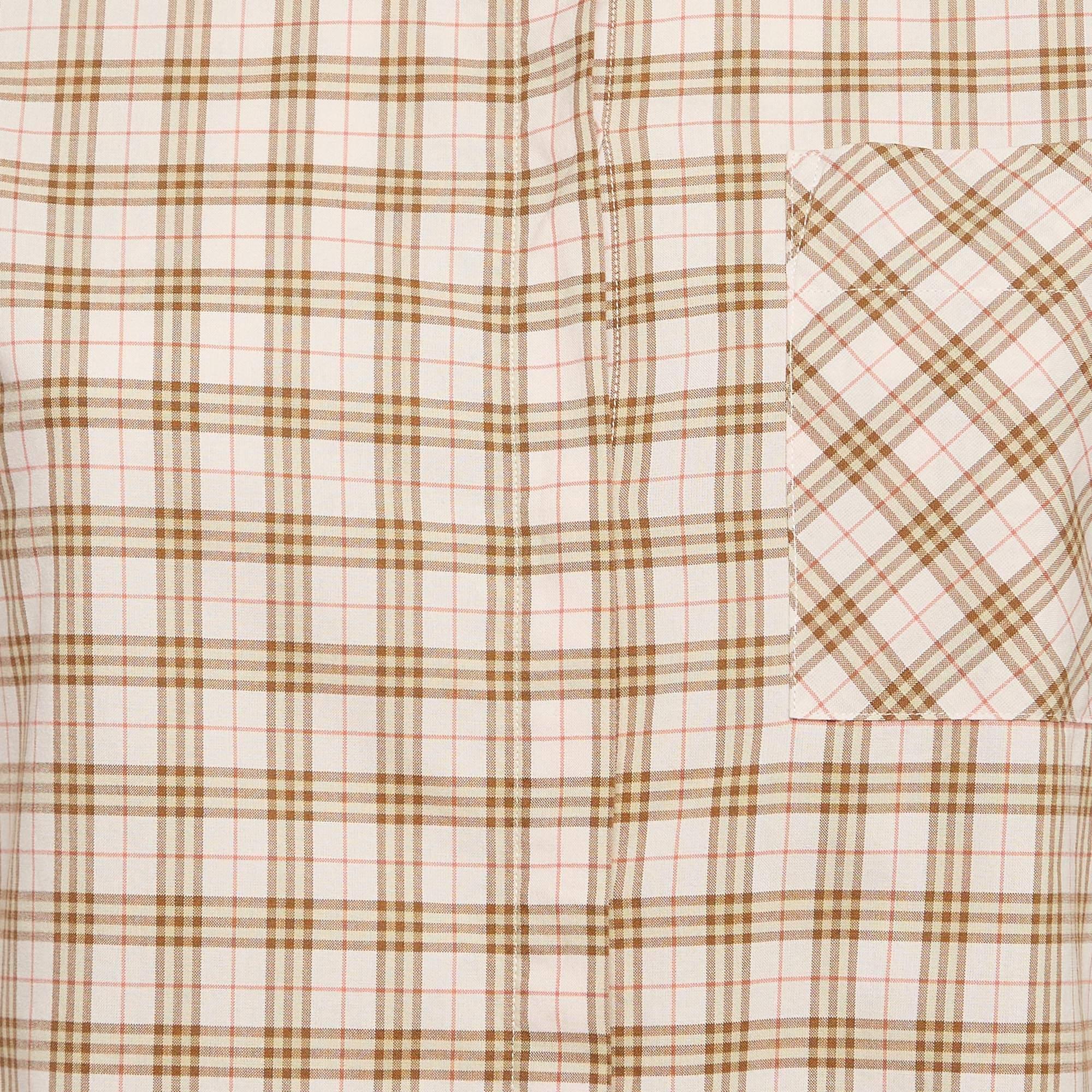 Burberry Camisa con botones de algodón a cuadros rosa S Beige en venta
