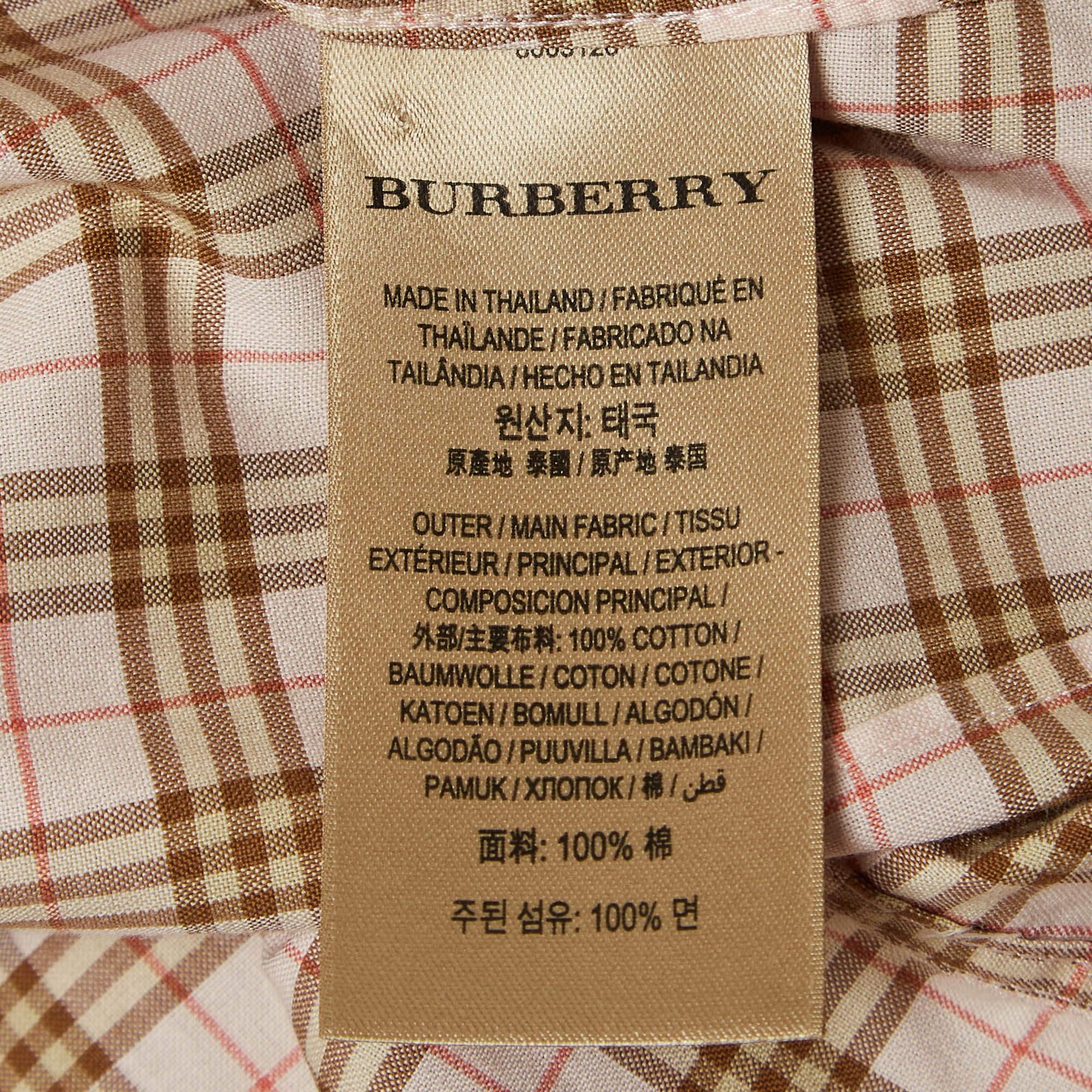 Burberry Camisa con botones de algodón a cuadros rosa S en venta 1